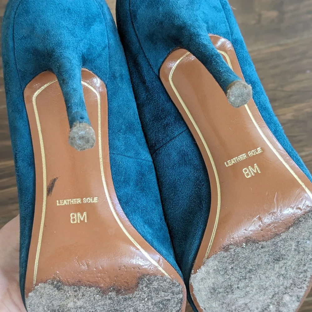 Charles Jourdan teal suede pumps shoes - Picture 5 of 7